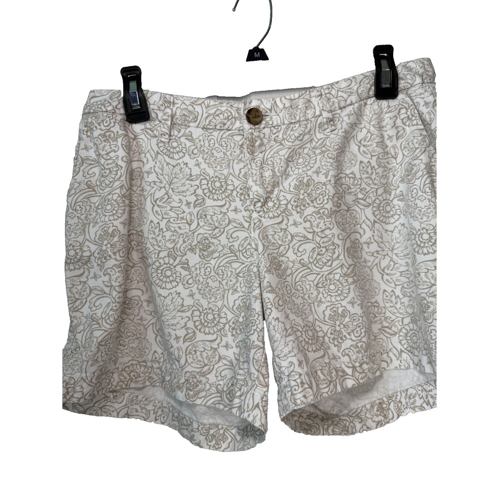 Old Navy Women's Chino Shorts‎ Size 4 White Beige Floral Print 5" Inseam Casual